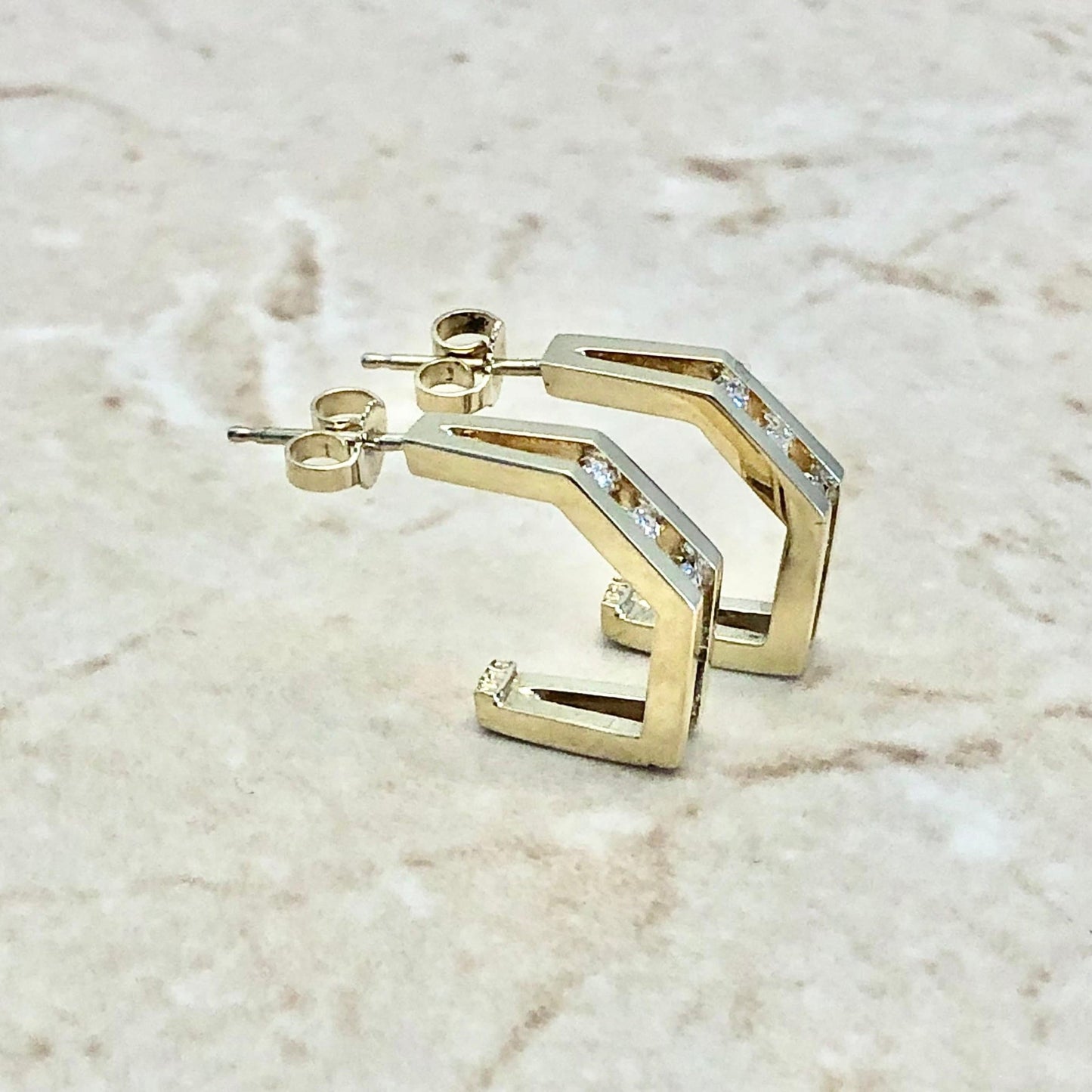 14K Diamond Half Hoop Earrings - Yellow Gold Diamond Earrings - Gold Earrings - April Birthstone Earrings - Birthday Gift - Gifts For Her