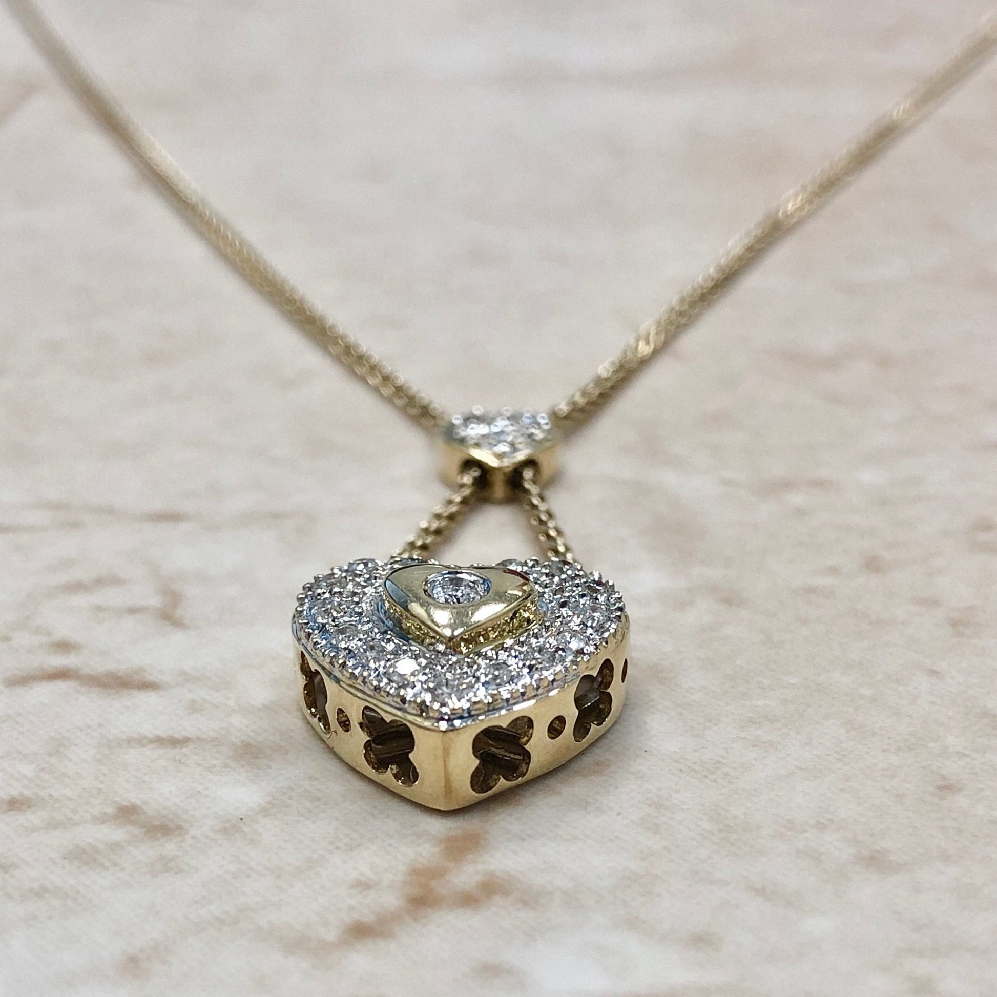 14K Diamond Heart Pendant Necklace - Yellow Gold Diamond Pendant - Gold Heart Necklace - Birthday Gift - Valentine’s Day Gifts For Her