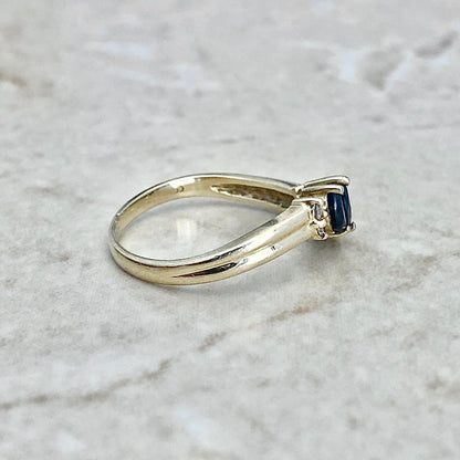 Vintage 14K Sapphire & Diamond Band Ring - Yellow Gold Sapphire Cocktail Ring - September Birthstone - Birthday Gift - Best Gift For Her