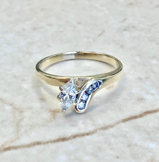 CLEARANCE 40% OFF - Vintage 14 Karat Yellow Gold Marquise Diamond Solitaire Ring
