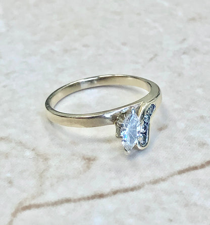 CLEARANCE 40% OFF - Vintage 14 Karat Yellow Gold Marquise Diamond Solitaire Ring - WeilJewelry