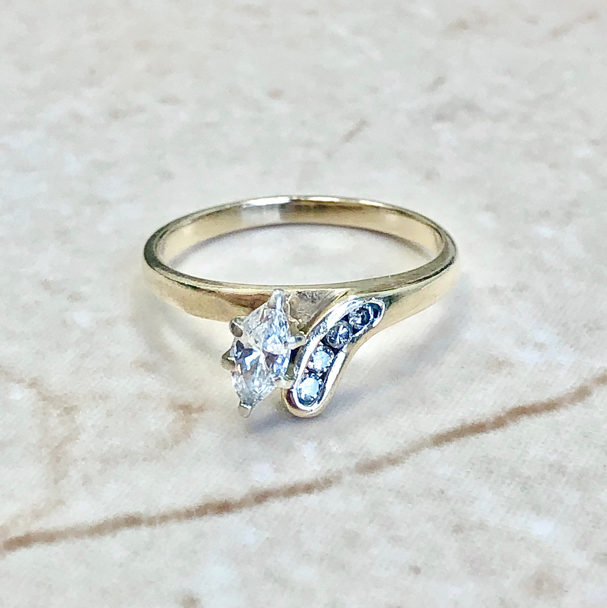 CLEARANCE 40% OFF - Vintage 14 Karat Yellow Gold Marquise Diamond Solitaire Ring - WeilJewelry