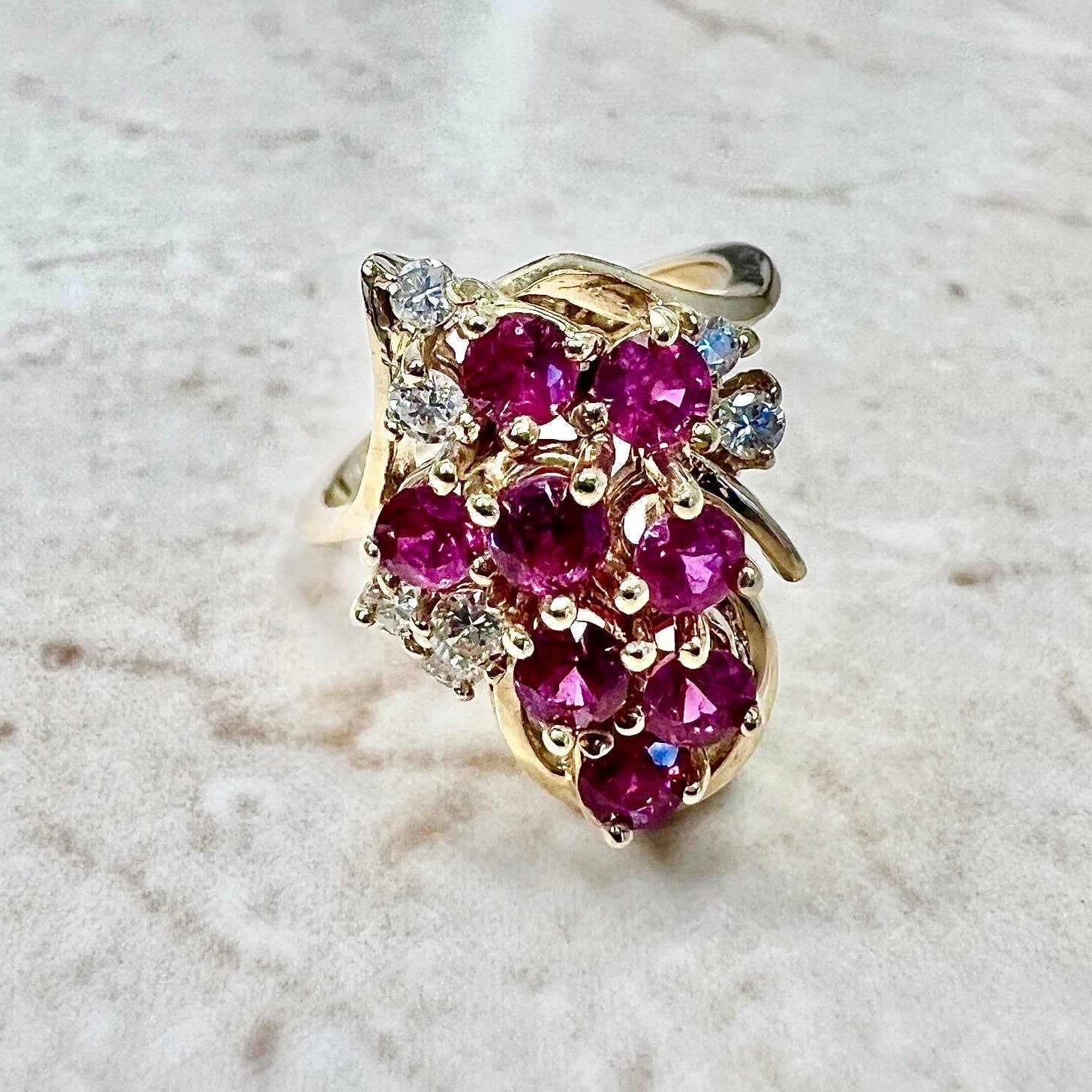 CLEARANCE 40% OFF - Vintage 14 Karat Yellow Gold Natural Ruby & Diamond Cocktail Ring - WeilJewelry