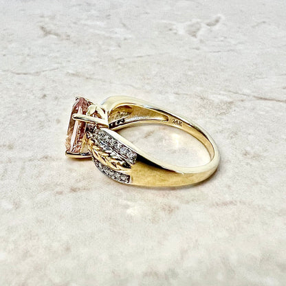 CLEARANCE 40% OFF - Vintage 14 Karat Yellow & White Gold 2 Carats Oval Morganite & Diamond Solitaire Ring - WeilJewelry