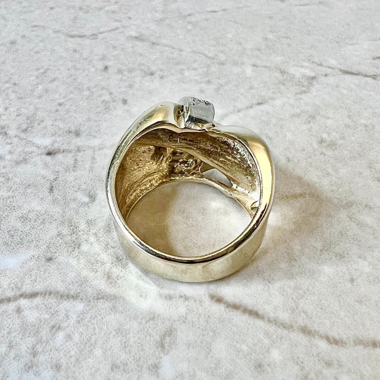 Fine Vintage 14K Retro Diamond Ring - Two Tone Gold - Diamond Cocktail Ring - Birthday Gift - Holiday Gift - Yellow & White Gold - Size 5.5