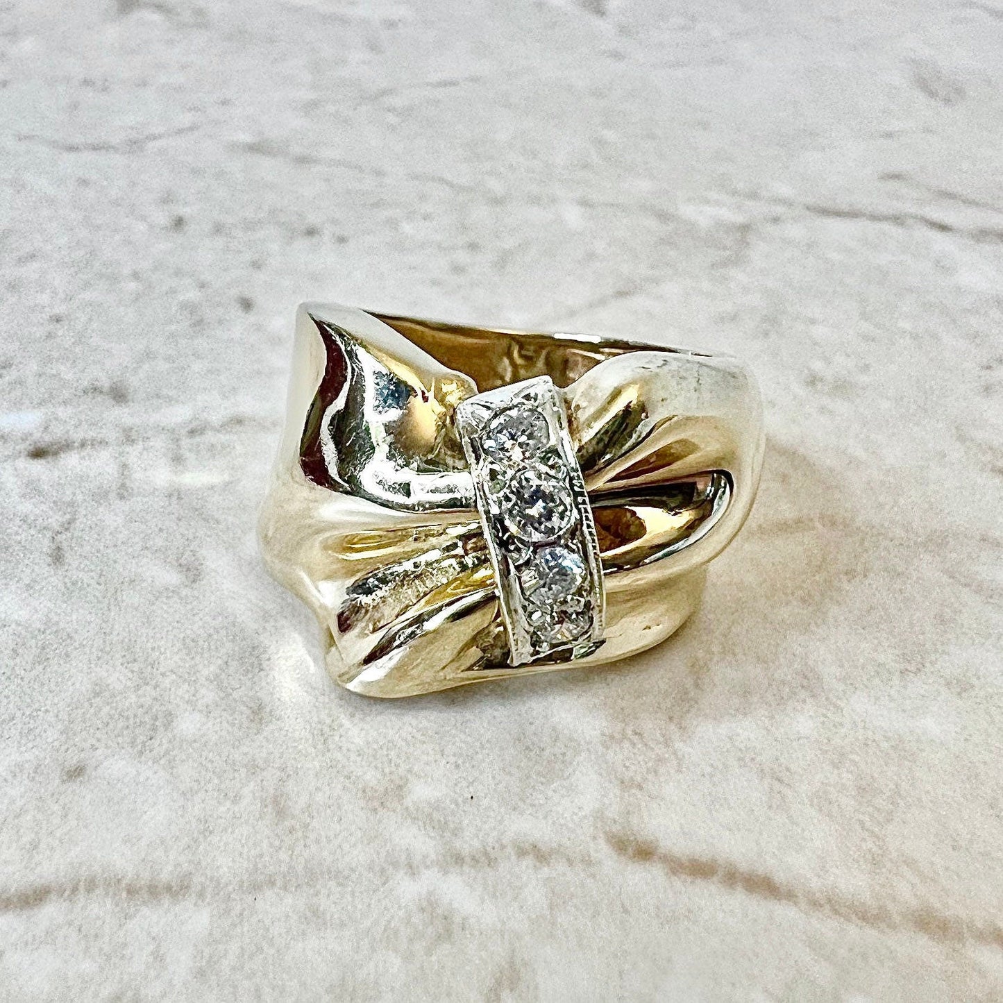 CLEARANCE 40% OFF - Vintage 1940’s Retro Era 14 Karat Yellow Gold 0.30 Carat Diamond Ring - WeilJewelry