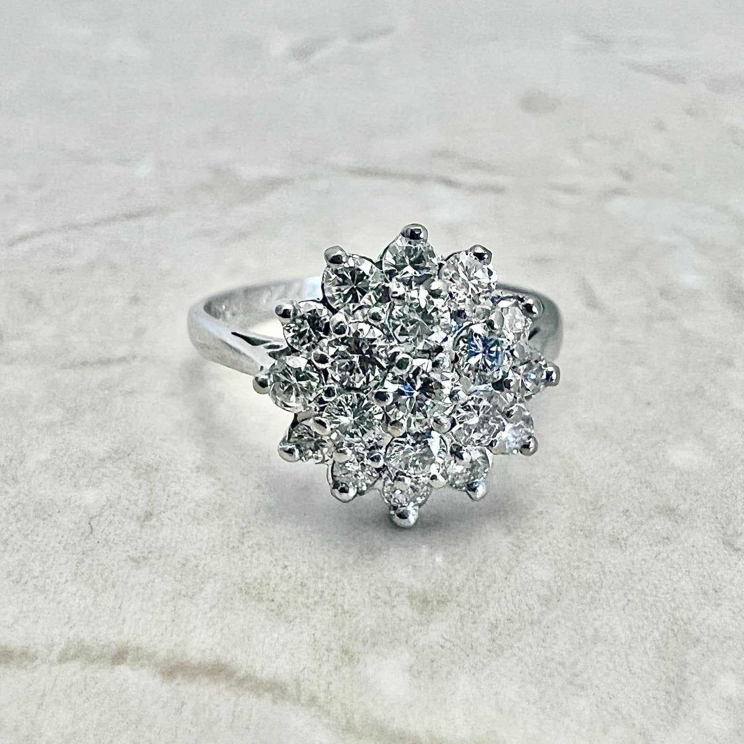 1 CT Vintage English 18K Diamond Cluster Ring - 1950’s White Gold Diamond Ring - Diamond Cocktail Ring - Diamond Wedding Ring - Promise Ring