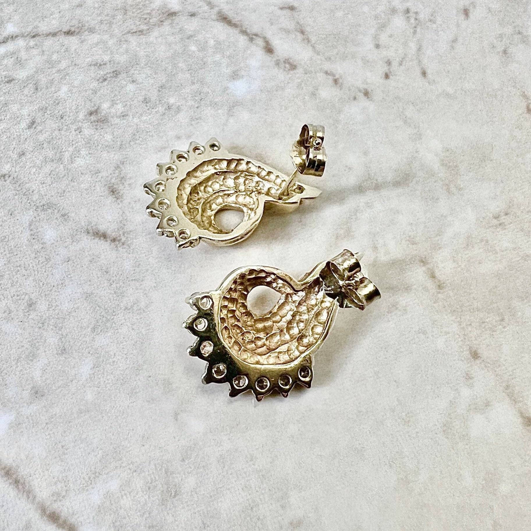 Vintage 14K Gold Diamond Earrings - Sculpted Yellow Gold Earrings - Diamond Cluster Earrings - Birthday Gift - Best Gifts For Her