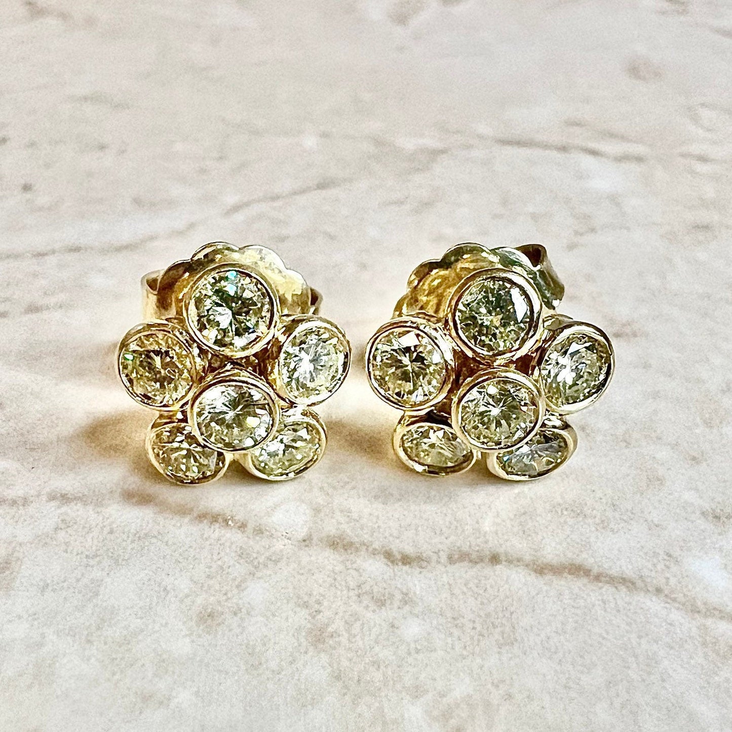 18K Convertible Yellow Diamond Halo Stud Earrings By Carvin French-Yellow Gold Diamond Halo Earrings-Diamond Studs-Diamond Cluster Earrings