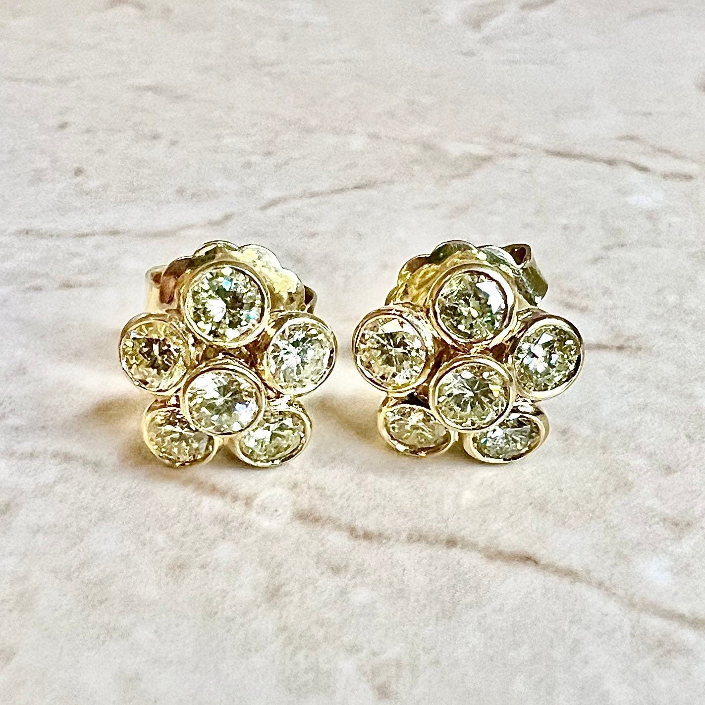 18K Convertible Yellow Diamond Halo Stud Earrings By Carvin French-Yellow Gold Diamond Halo Earrings-Diamond Studs-Diamond Cluster Earrings