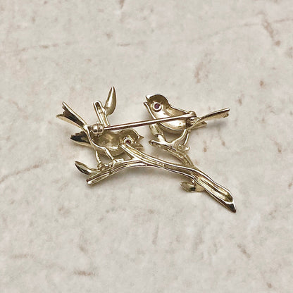 Exquisite Vintage 14 Karat Yellow Gold Ruby Bird Brooch - WeilJewelry
