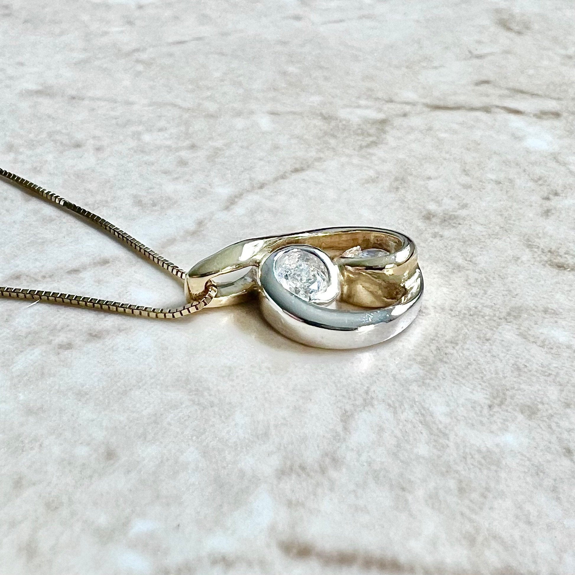 14K Two Tone Gold Diamond Yin Yang Necklace - Solid Gold Yin Yang Pendant Necklace - Yinyang Spiritual Necklace - 2 Stone Diamond Necklace