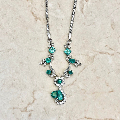 Fine 14 Karat White Gold Colombian Emerald & Diamond Necklace - WeilJewelry