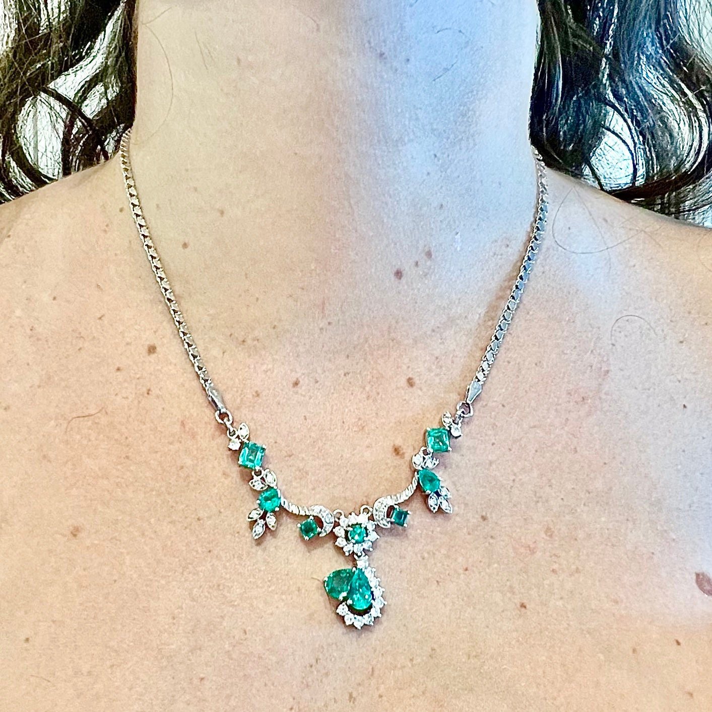 Fine Colombian Emerald & Diamond Necklace - 14 Karat White Gold Emerald Pendant - Natural Emerald Necklace - May Birthstone