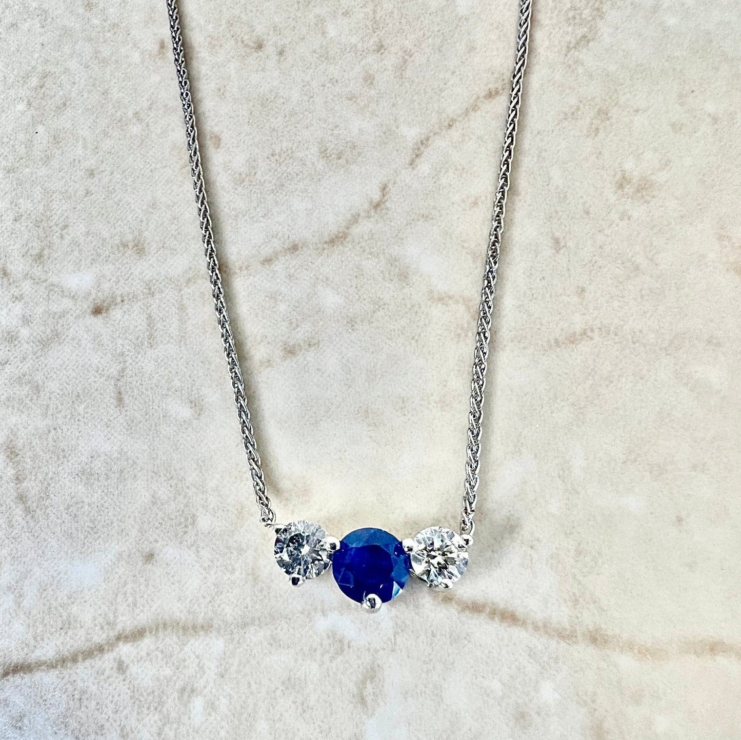 Fine 14K Sapphire & Diamond 3 Stone Pendant Necklace - Sapphire Necklace - Birthday Gift - April September Birthstone Best Gifts For Her