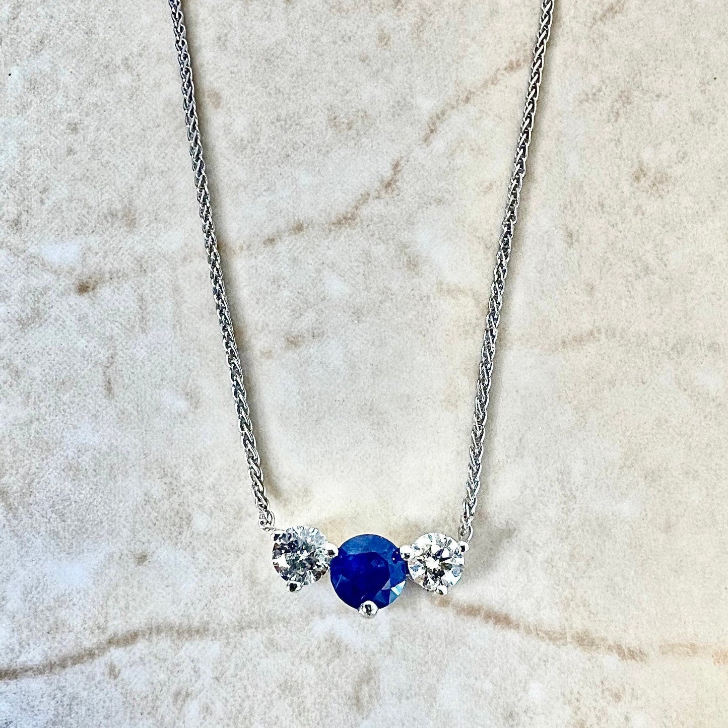 Fine 14 Karat White Gold Sapphire & Diamond Three - Stone Pendant Necklace - WeilJewelry
