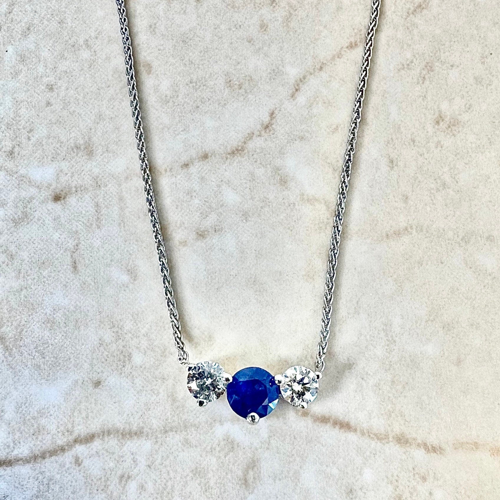 Fine 14 Karat White Gold Sapphire & Diamond Three - Stone Pendant Necklace - WeilJewelry