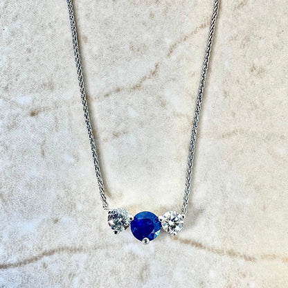 Fine 14 Karat White Gold Sapphire & Diamond Three - Stone Pendant Necklace - WeilJewelry
