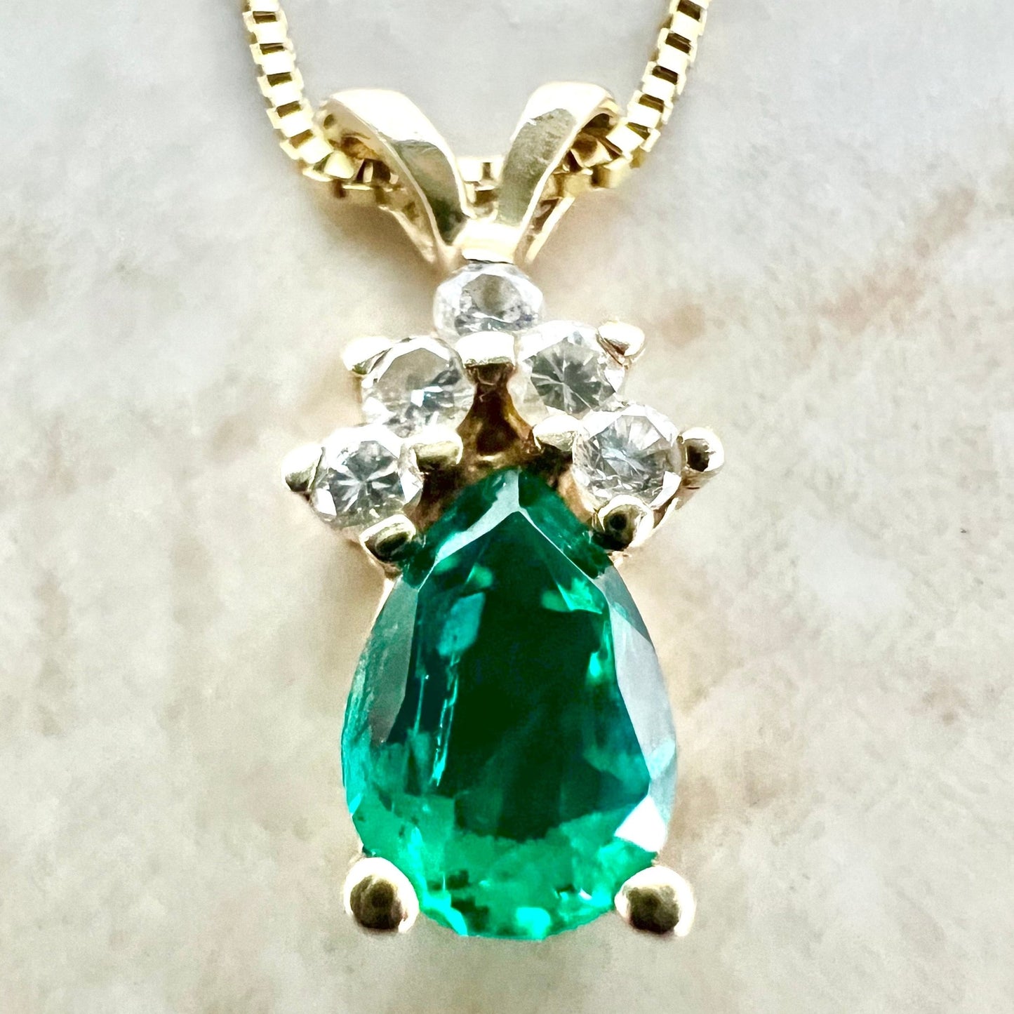 Fine 14K Pear Shape Emerald Necklace - 14K Yellow Gold Natural Emerald Pendant Necklace - Teardrop Emerald Pendant - May Birthstone Necklace