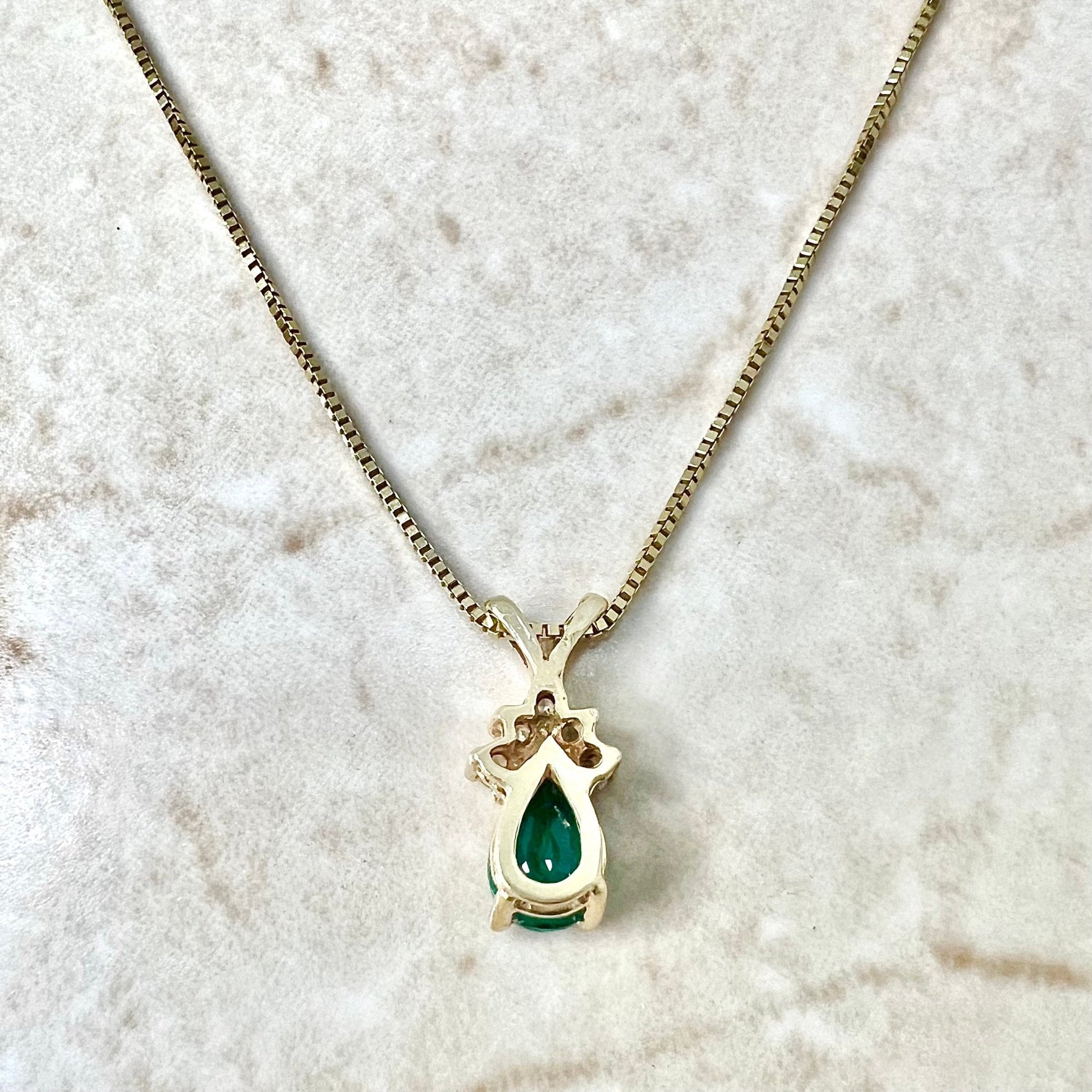 Fine 14 Karat Yellow Gold 0.65 Carat Natural Pear Shape Emerald & Diamond Teardrop Pendant Necklace - WeilJewelry