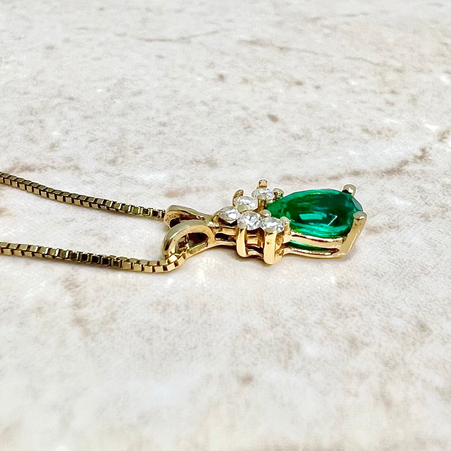 Fine 14K Pear Shape Emerald Necklace - 14K Yellow Gold Natural Emerald Pendant Necklace - Teardrop Emerald Pendant - May Birthstone Necklace