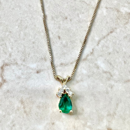 Fine 14 Karat Yellow Gold 0.65 Carat Natural Pear Shape Emerald & Diamond Teardrop Pendant Necklace - WeilJewelry