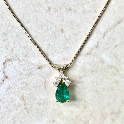 Fine 14 Karat Yellow Gold 0.65 Carat Natural Pear Shape Emerald & Diamond Teardrop Pendant Necklace - WeilJewelry