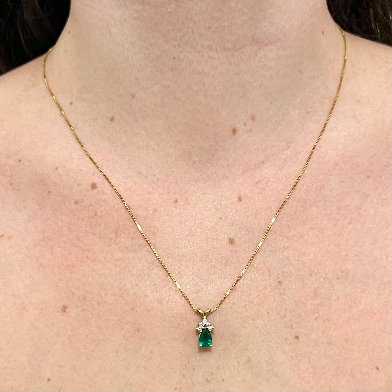 Fine 14 Karat Yellow Gold 0.65 Carat Natural Pear Shape Emerald & Diamond Teardrop Pendant Necklace - WeilJewelry