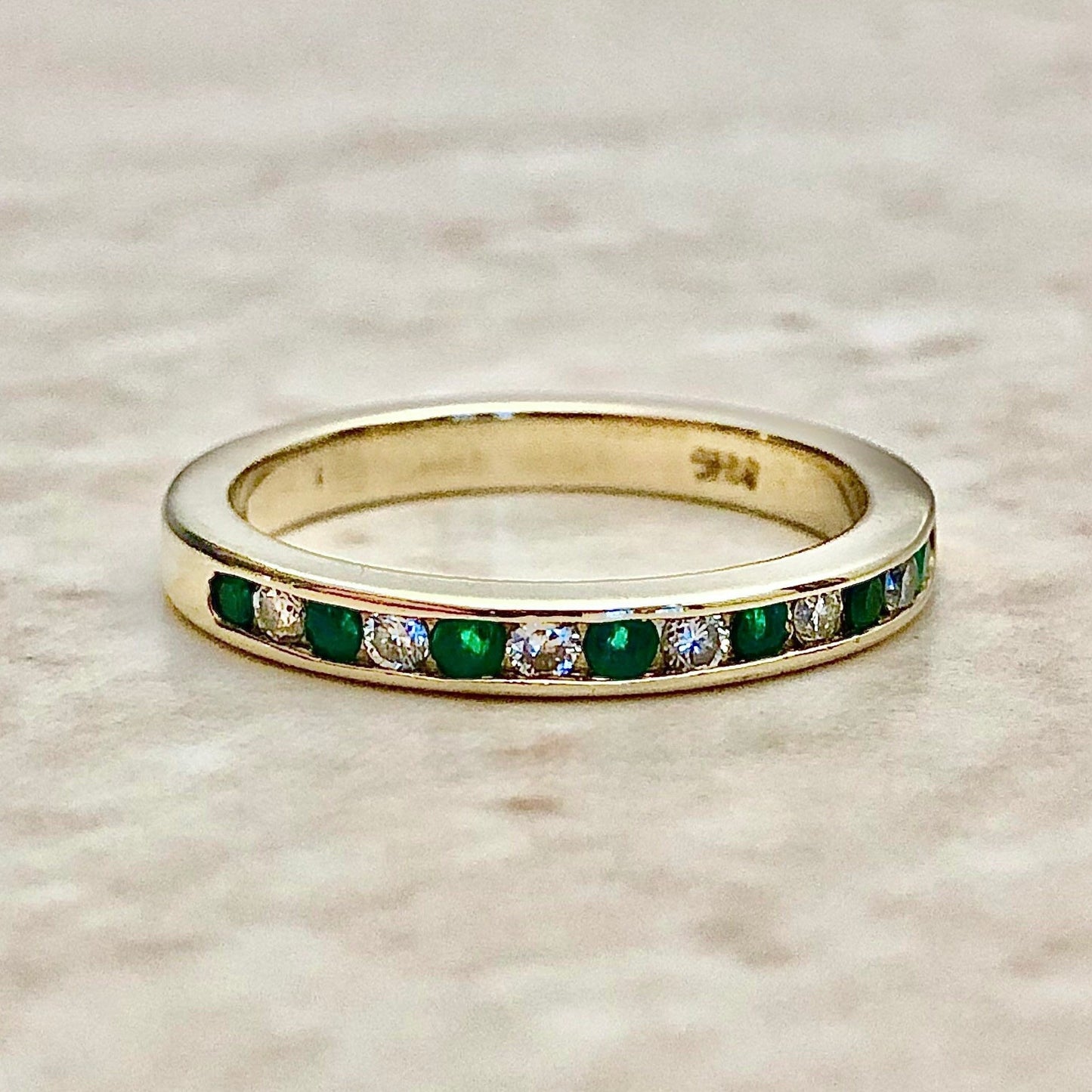 Fine Natural Emerald & Diamond Ring - 14K Yellow Gold - Genuine Gemstone - Anniversary Ring - Promise Ring - April May Birthstone - Size 6