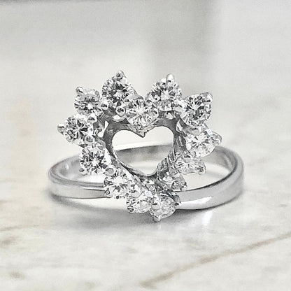 Fine 18K Heart Diamond Ring 0.65 CTTW - 18 Karat White Gold Cocktail Ring - Anniversary Gifts - Diamond Heart Ring - Best Gifts For Her