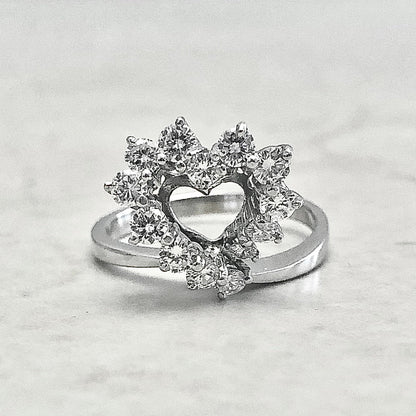 Fine 18K Heart Diamond Ring 0.65 CTTW - 18 Karat White Gold Cocktail Ring - Anniversary Gifts - Diamond Heart Ring - Best Gifts For Her