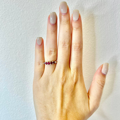 Fine 18K Natural Ruby & Diamond Band Ring - White Gold 5 Stone Ruby Ring - July Birthstone - Birthday Gift - Best Gift For Her