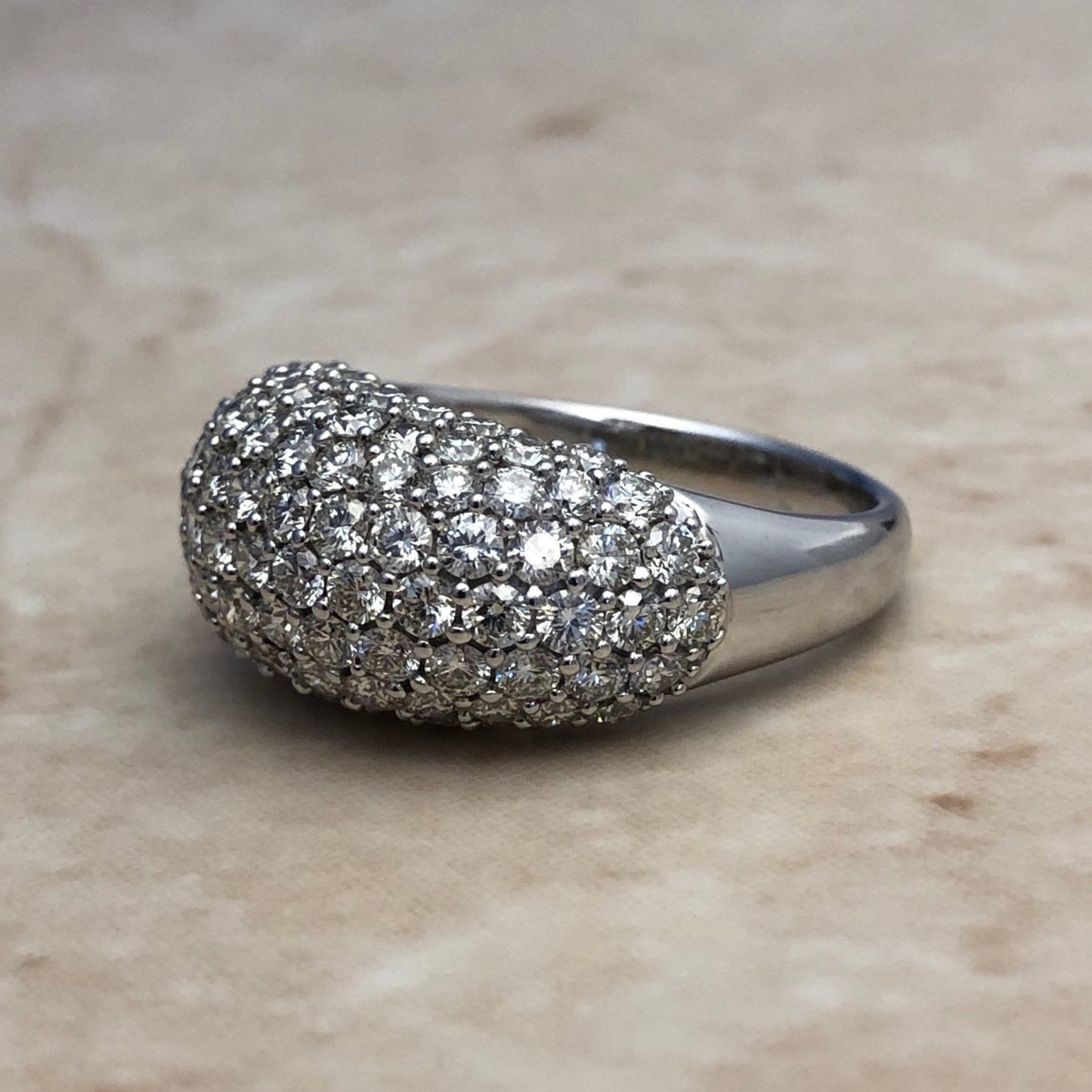 Fine Pave Diamond Dome Ring 3.19 CTTW - 18K White Gold - Diamond Cocktail Ring - Size 6.75 US