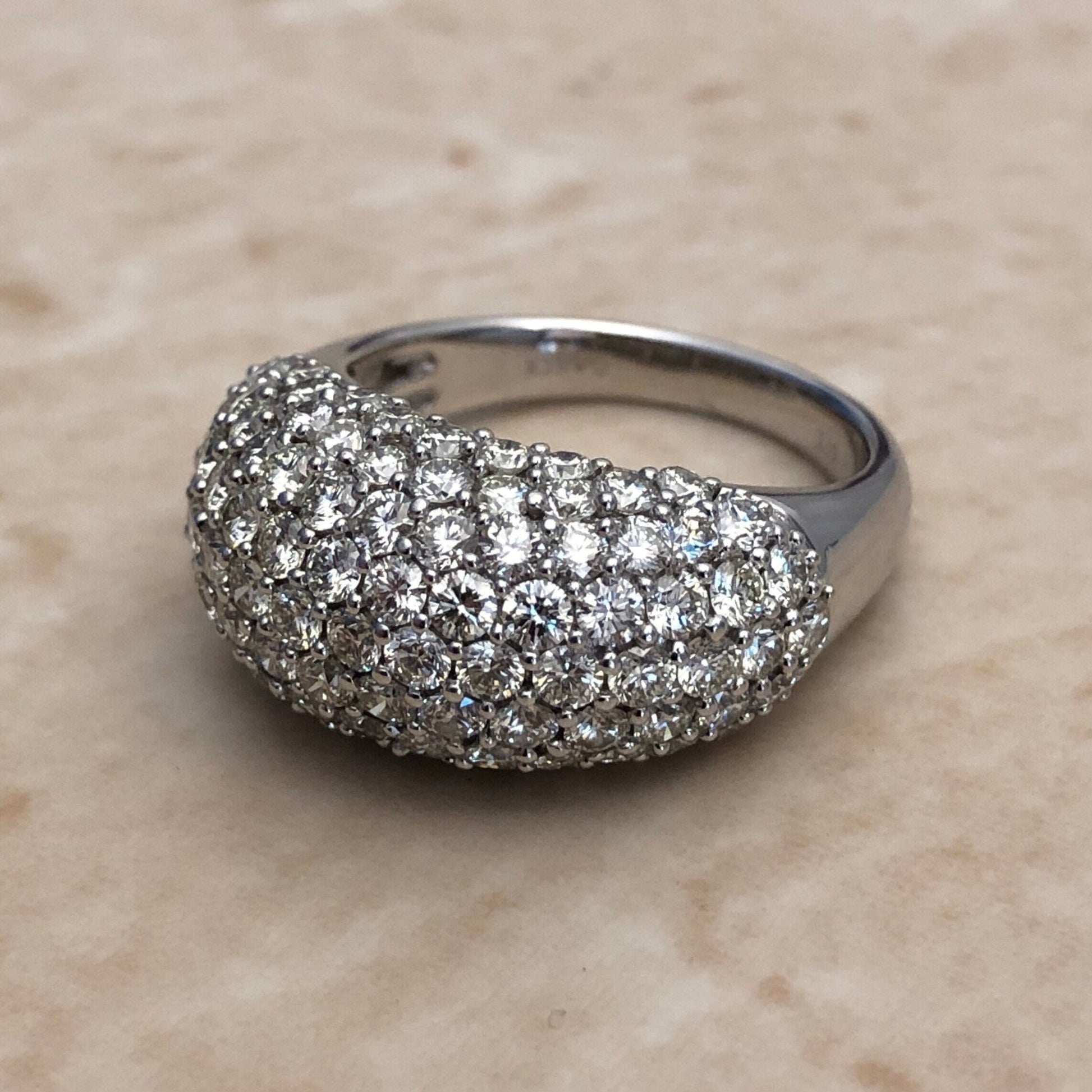 Fine Pave Diamond Dome Ring 3.19 CTTW - 18K White Gold - Diamond Cocktail Ring - Size 6.75 US