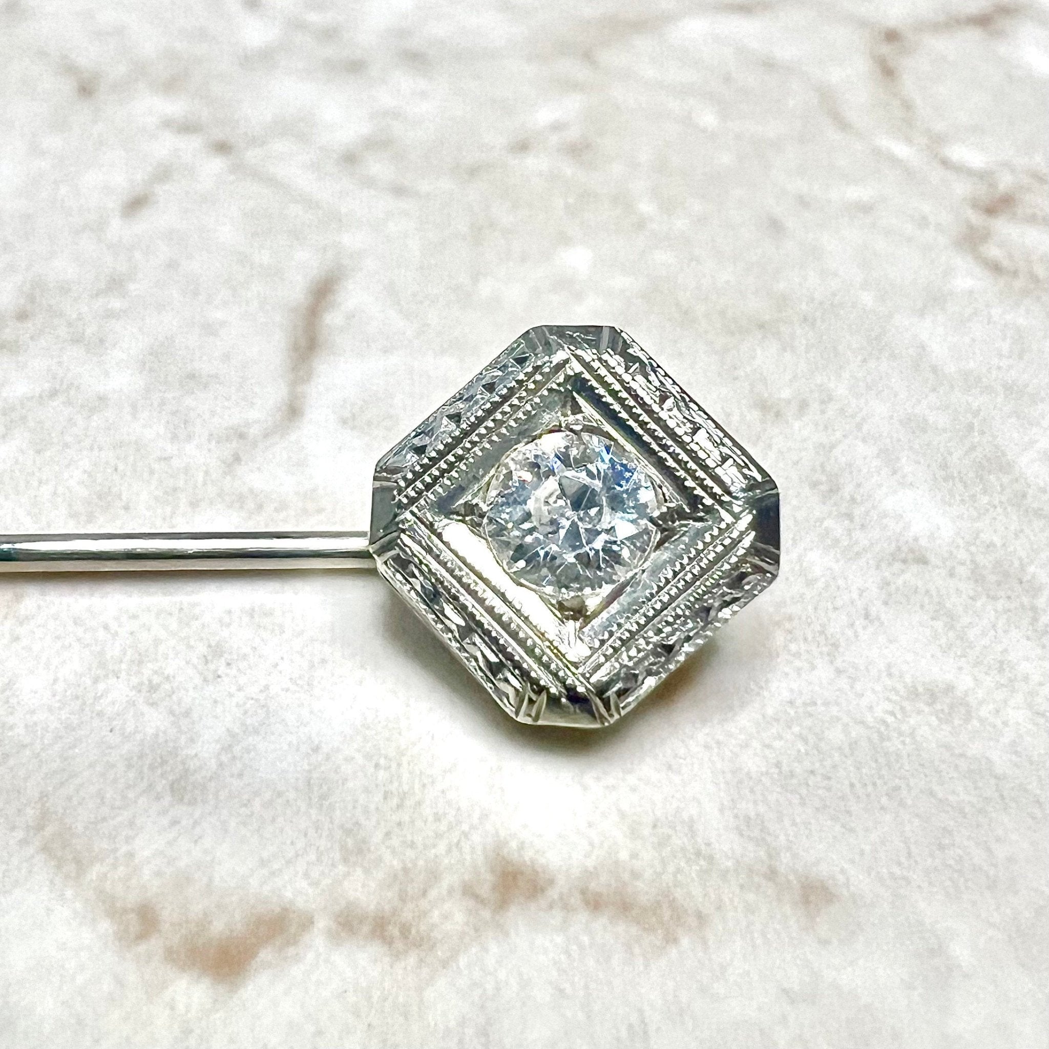 Vintage 14k White on sale Gold and Diamond Lapel Pin 1.9 grams