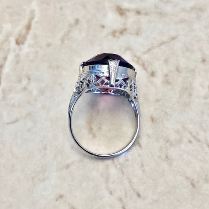 Fine Antique Art Deco 18K Amethyst Filigree Ring In White Gold - Birthday Gift - February Birthstone - Best Gifts for Her - Art Deco Ring