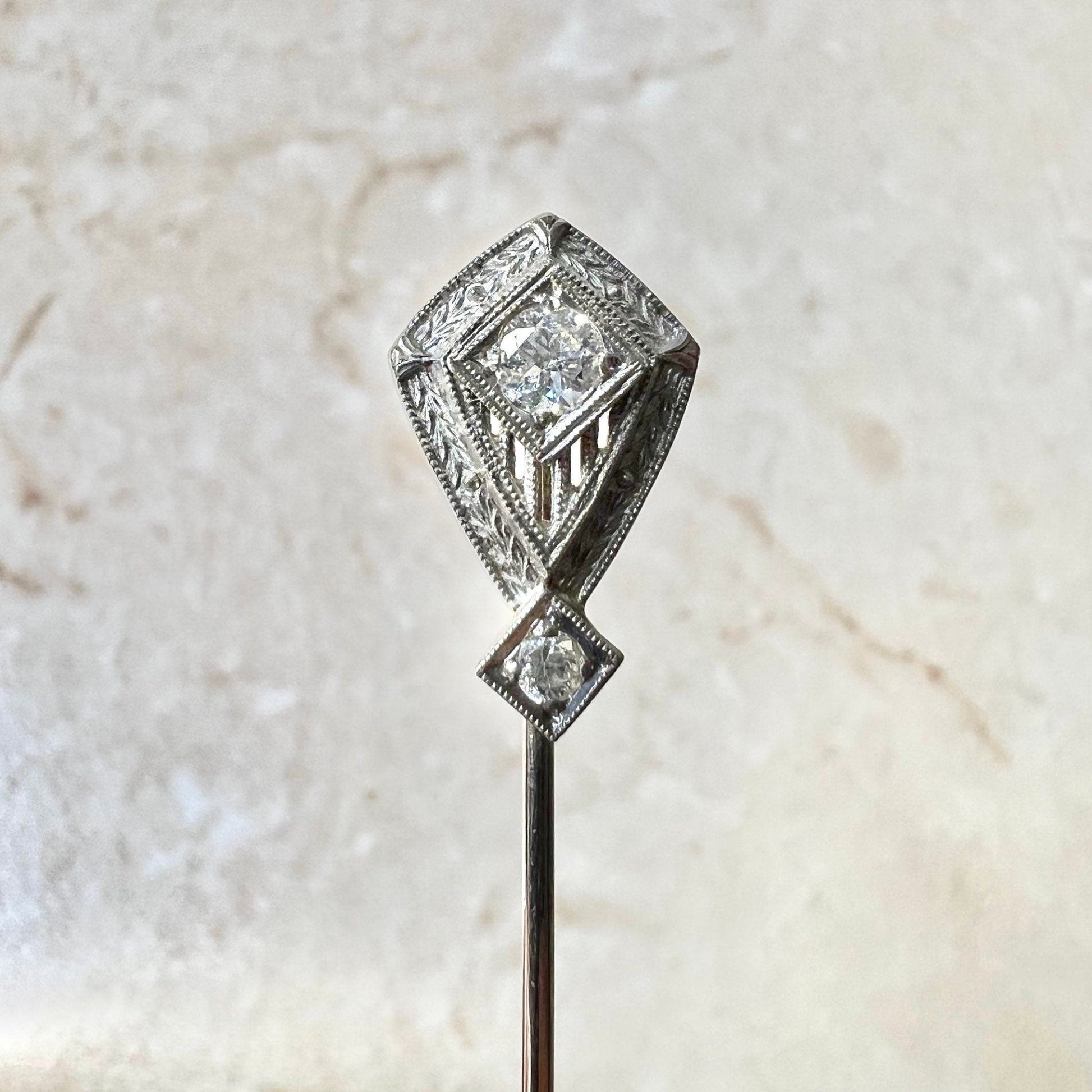 Fine Antique Art Deco Platinum & 14 Karat White Gold Diamond Stick Pin - WeilJewelry