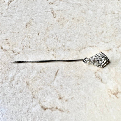 Fine Antique Art Deco Platinum & 14 Karat White Gold Diamond Stick Pin - WeilJewelry