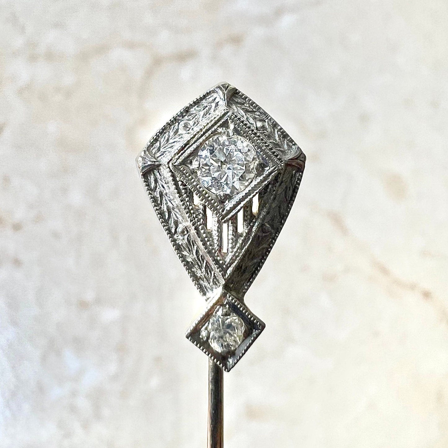 Fine Antique Art Deco Platinum & 14 Karat White Gold Diamond Stick Pin - WeilJewelry