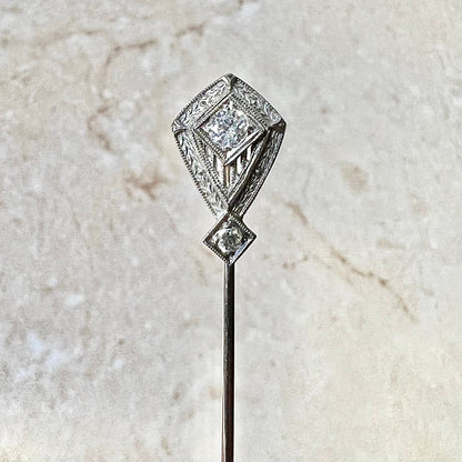 Fine Antique Art Deco Platinum & 14 Karat White Gold Diamond Stick Pin - WeilJewelry