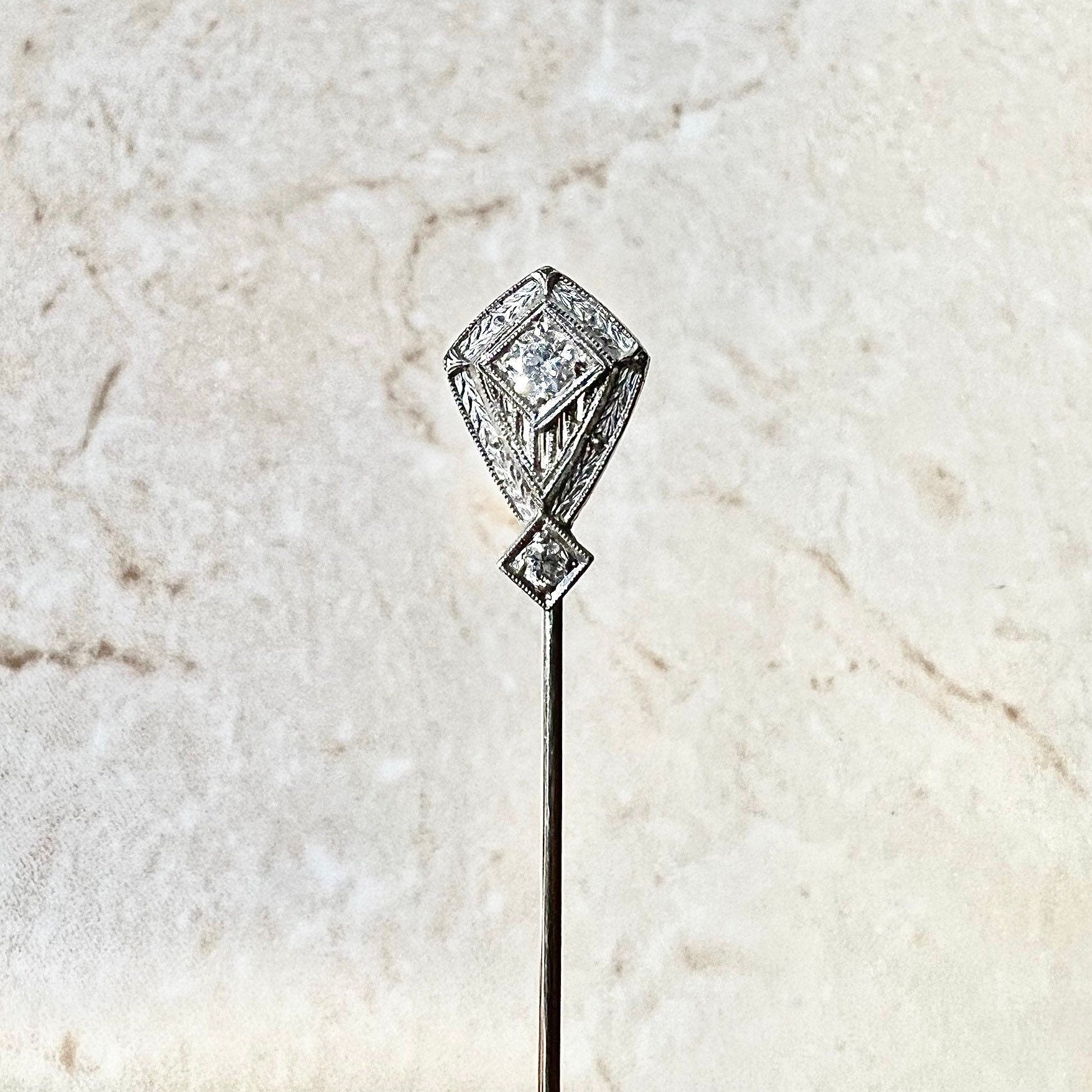 Fine Antique Art Deco Platinum & 14 Karat White Gold Diamond Stick Pin - WeilJewelry