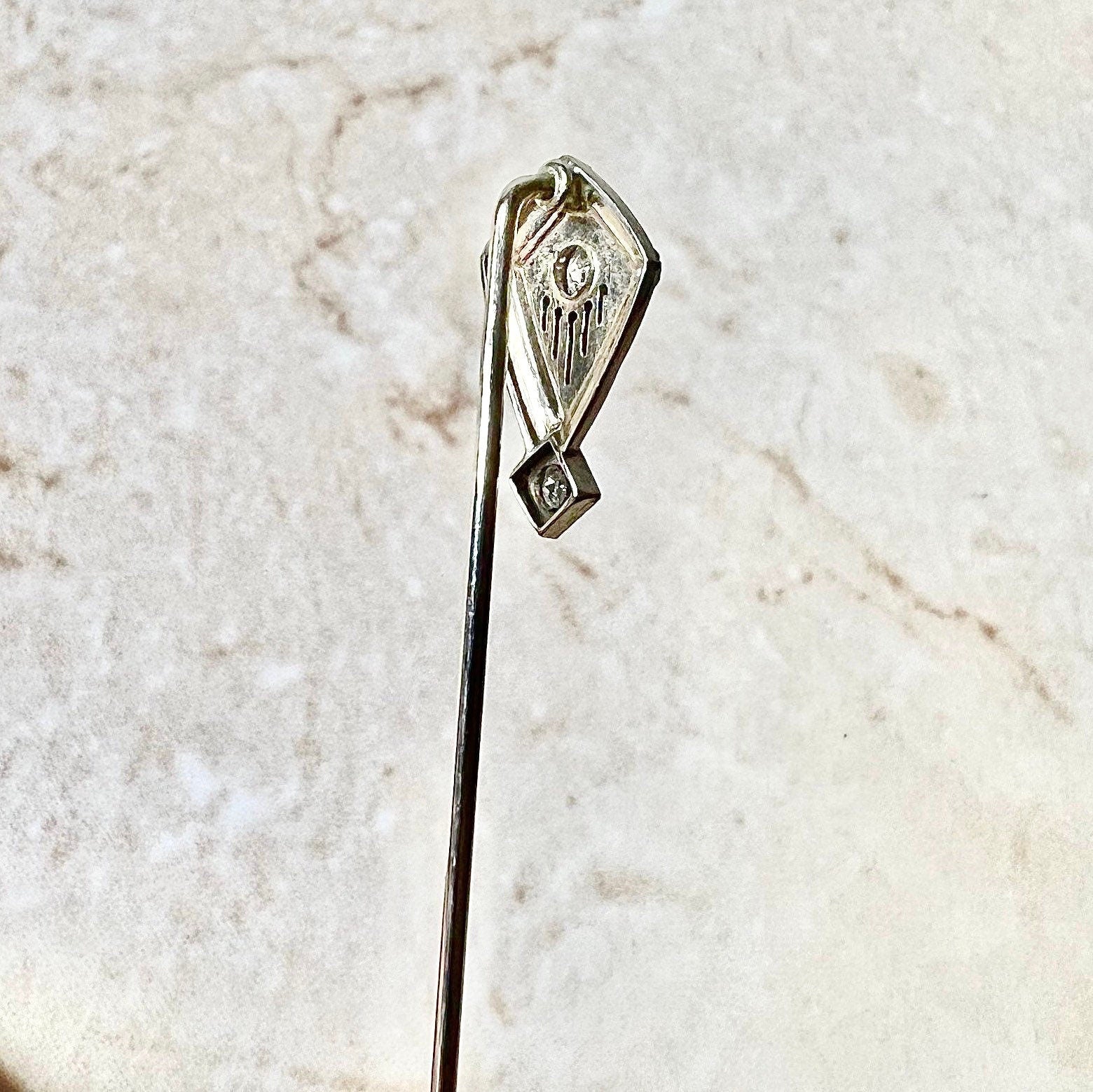 Fine Antique Art Deco Platinum & 14 Karat White Gold Diamond Stick Pin - WeilJewelry