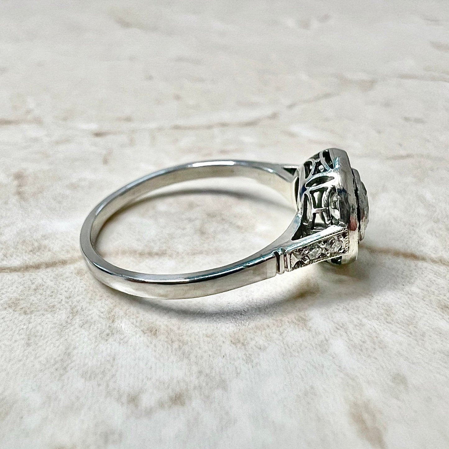 Fine Handcrafted Platinum Art Deco Style Diamond & Sapphire Halo Ring - Diamond Halo Engagement Ring - Promise Ring - Vintage Style Ring