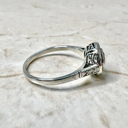 Fine Handcrafted Platinum Art Deco Style Diamond & Sapphire Halo Ring - Diamond Halo Engagement Ring - Promise Ring - Vintage Style Ring