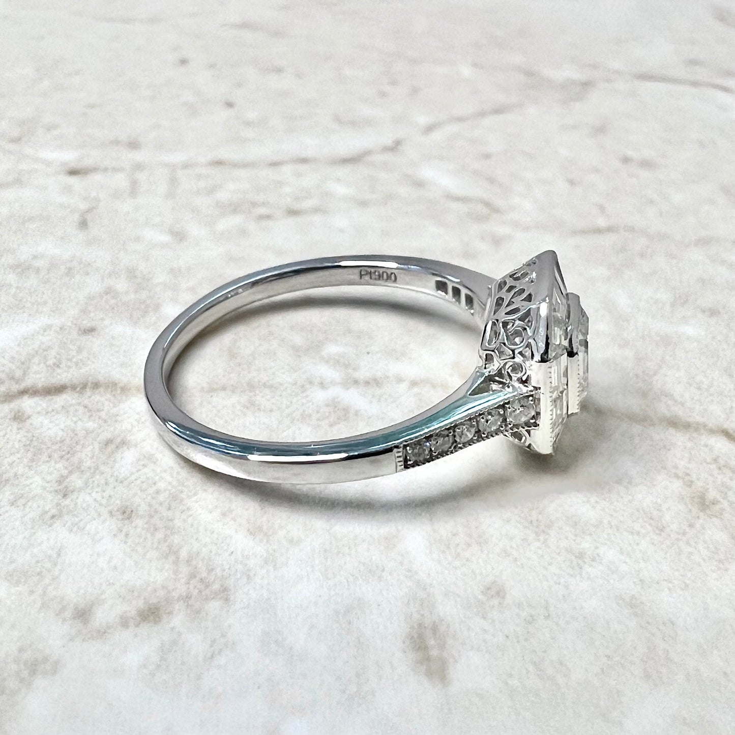 Fine Art Deco Style Handcrafted Platinum 0.53 Carat Asscher Cut Diamond Halo Engagement Ring (GIA)