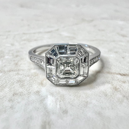 Fine Handcrafted Platinum Art Deco Style Diamond Halo Ring - Asscher Cut Diamond Halo Engagement Ring - Promise Ring - Vintage Style Ring