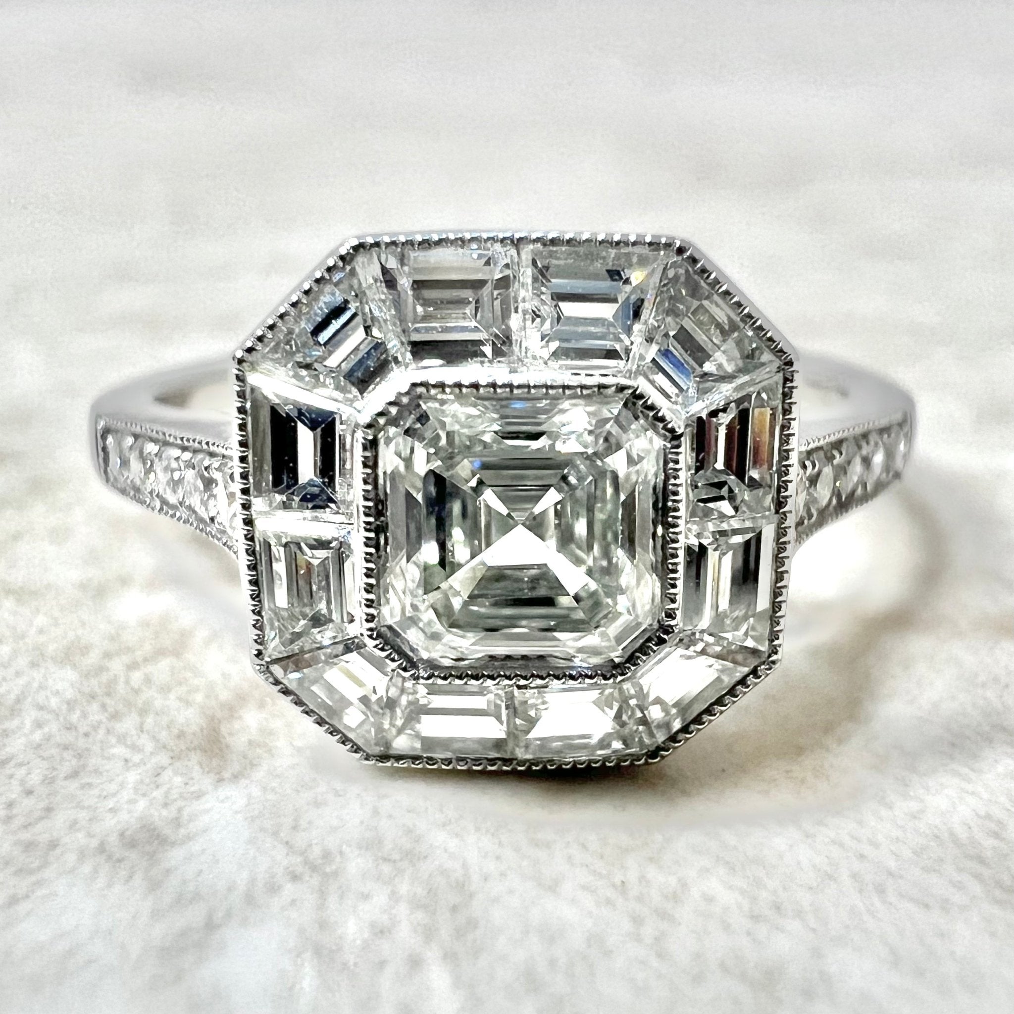 Asscher Cut Diamond Ring, Engagement Ring, Halo Diamond Ring, Milgrain Bezel Set Ring, Vintage Art Deco Ring, 14K 2024 Solid White Gold Ring