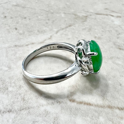 Fine Estate Platinum Natural 2.74 Carats Green Jadeite & Diamond Ring - WeilJewelry