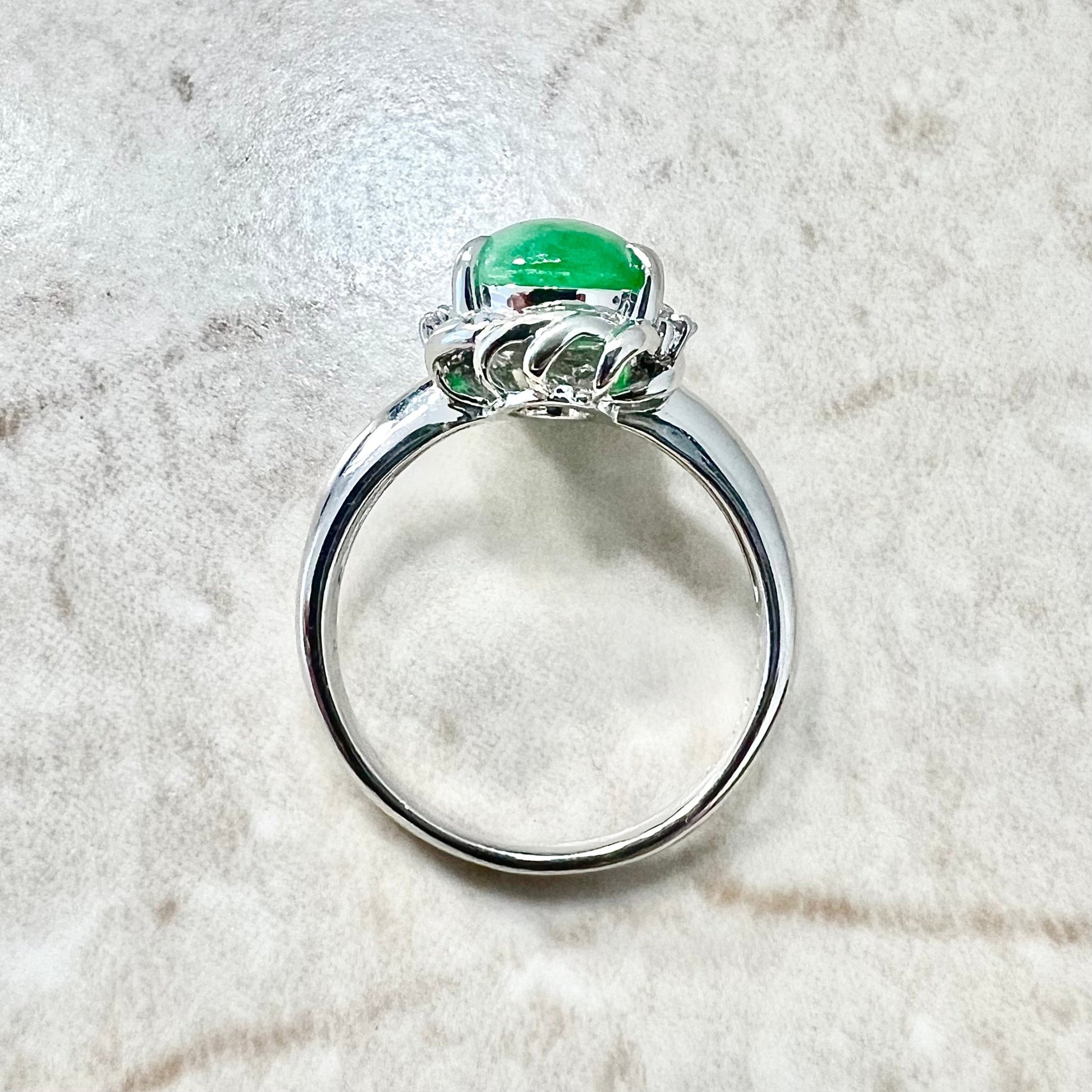 Fine Estate Platinum Natural 2.74 Carats Green Jadeite & Diamond Ring - WeilJewelry