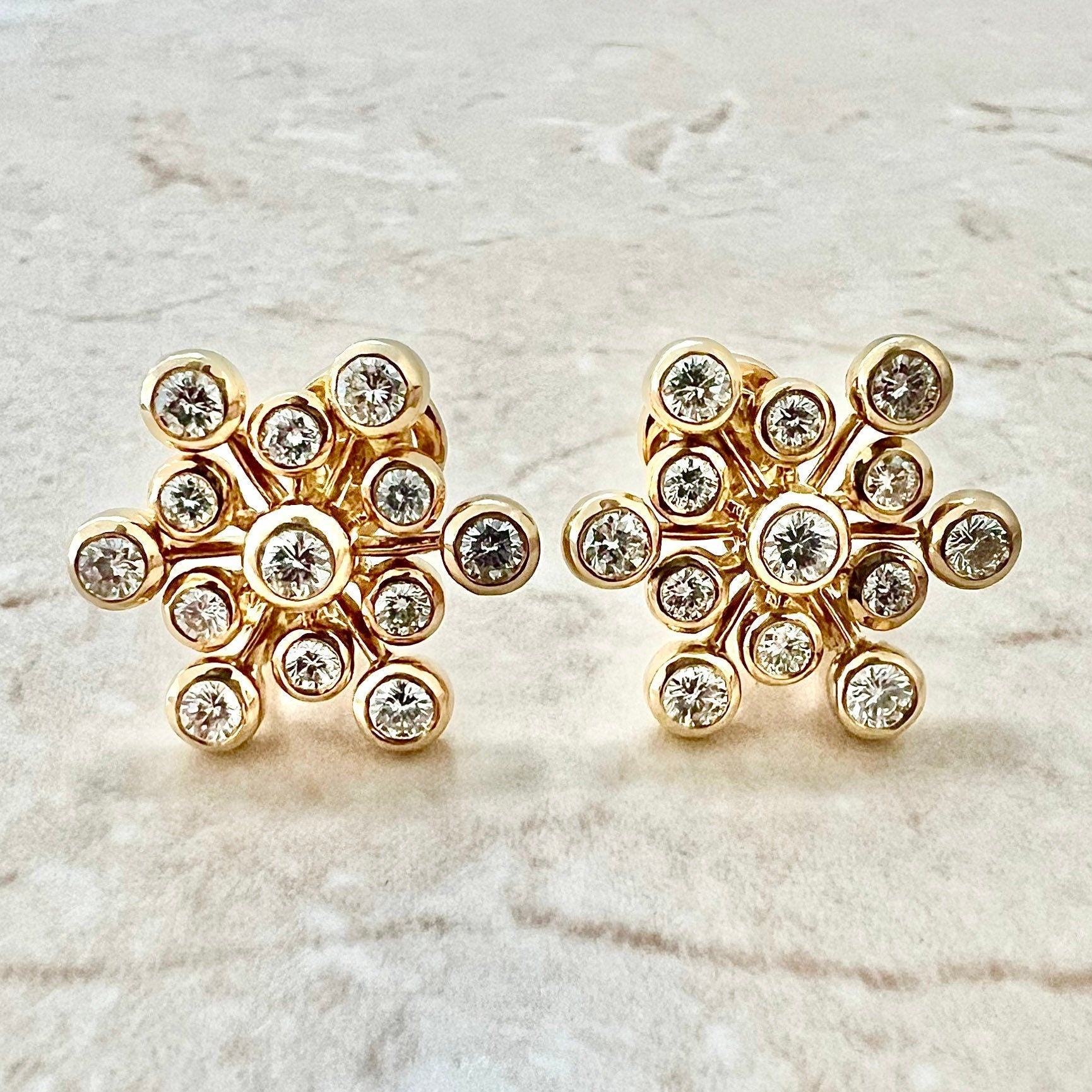 Fine 18K Yellow Diamond Snowflake Earrings By Carvin French - Yellow Gold Diamond Earrings - Diamond Cluster Earrings - Handcrafted Earrings